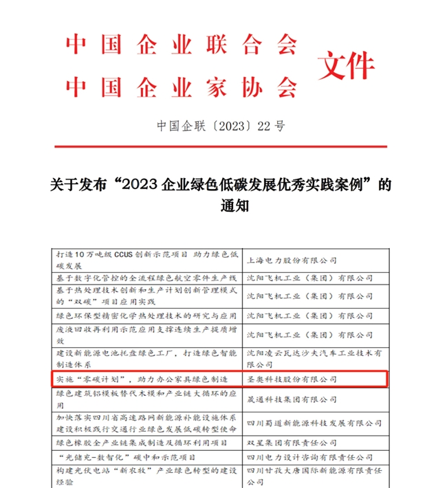 168体育圣奥创新成果入选全国企业绿色低碳发展优秀实践案例(图1) 168体育圣奥创新成果入选全国企业绿色低碳发展优秀实践案例(图1)